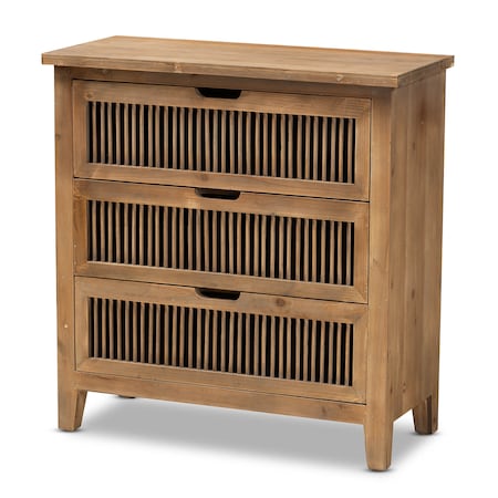 Baxton Studio Clement Oak Finished 3-Drawer Wood Spindle Chest 162-10558